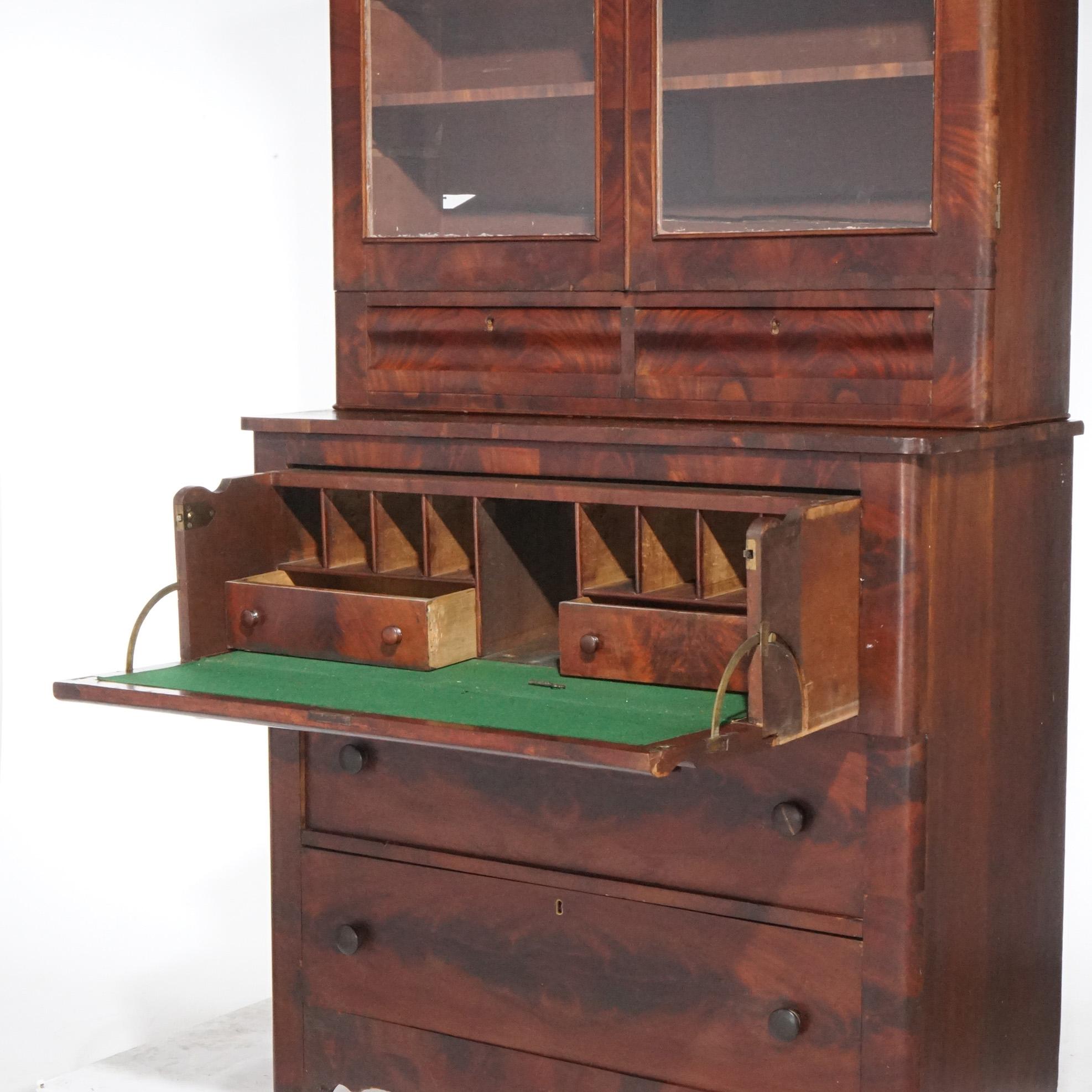 Antique Greco America Empire Flame Mahogany Quervelle School Secretary 19th C 4