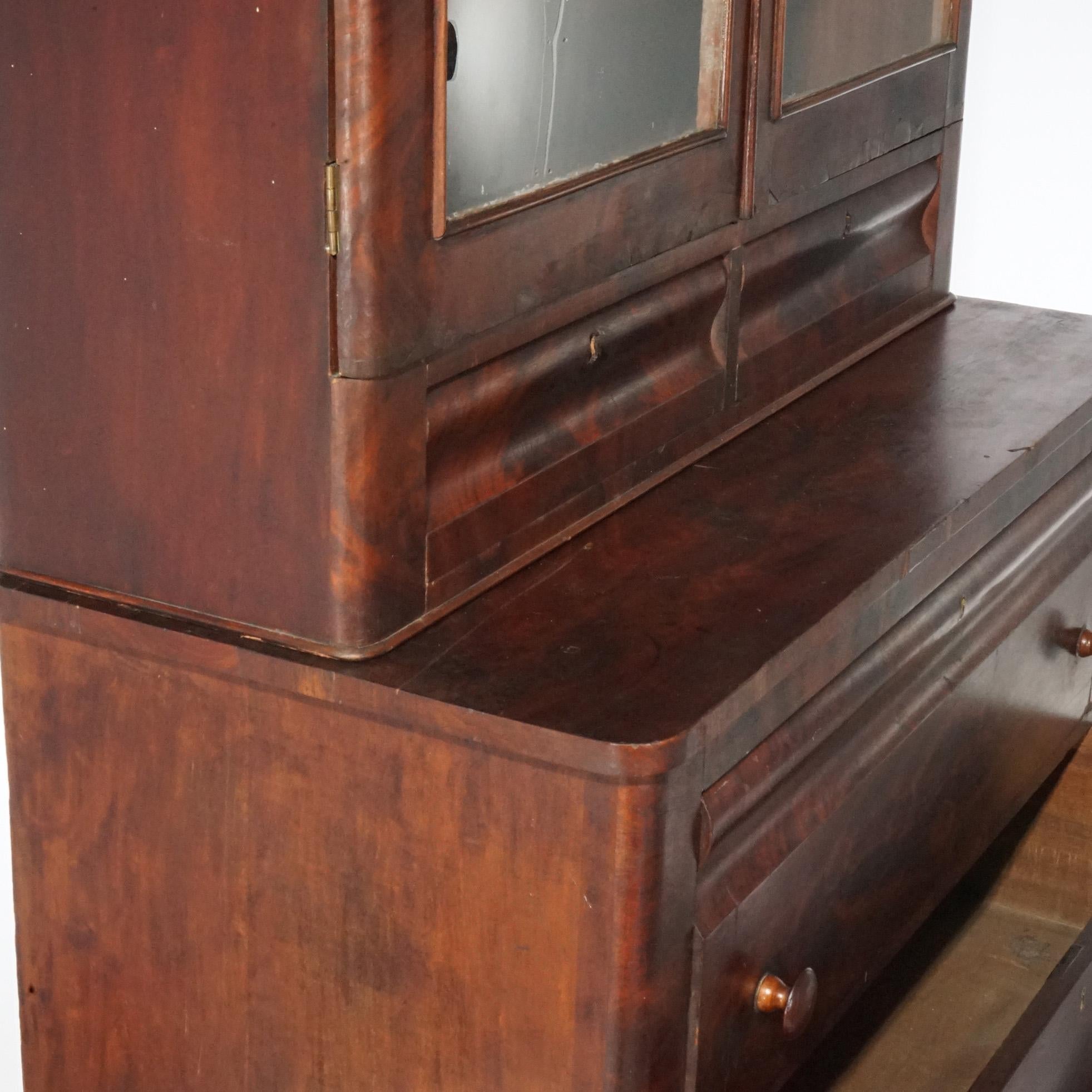 Antique Greco America Empire Flame Mahogany Quervelle School Secretary 19th C 5