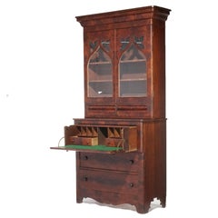 Antique Greco America Empire Flame Mahogany Quervelle School Secretary 19th C