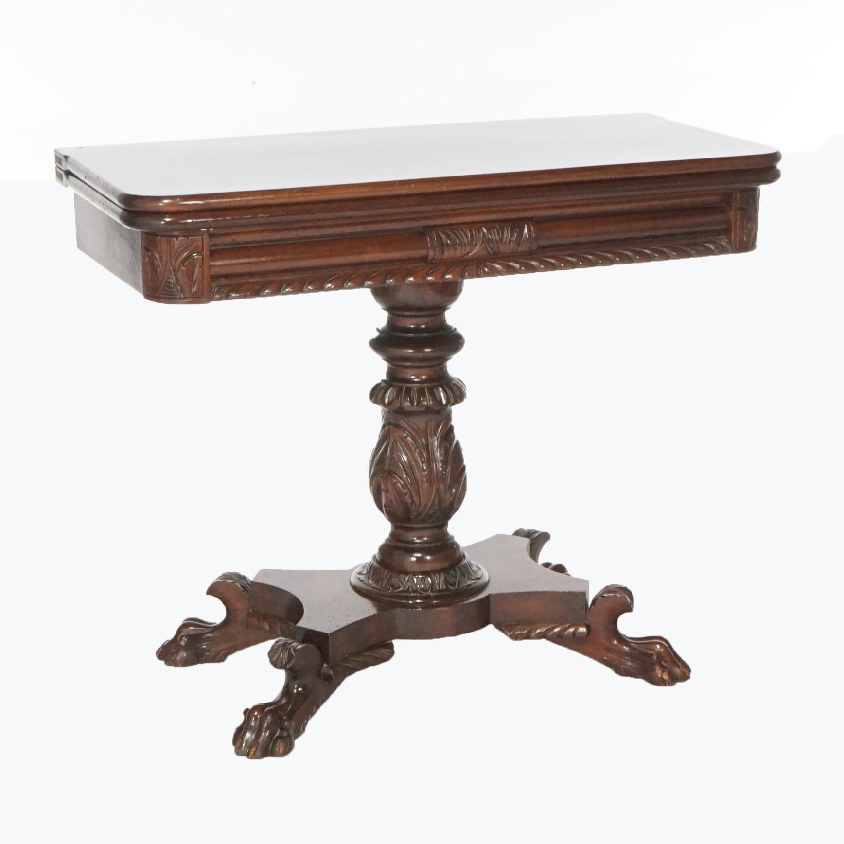 Antique Greco American Empire Carved Mahogany Game Table, Circa 1840 In Good Condition In Big Flats, NY
