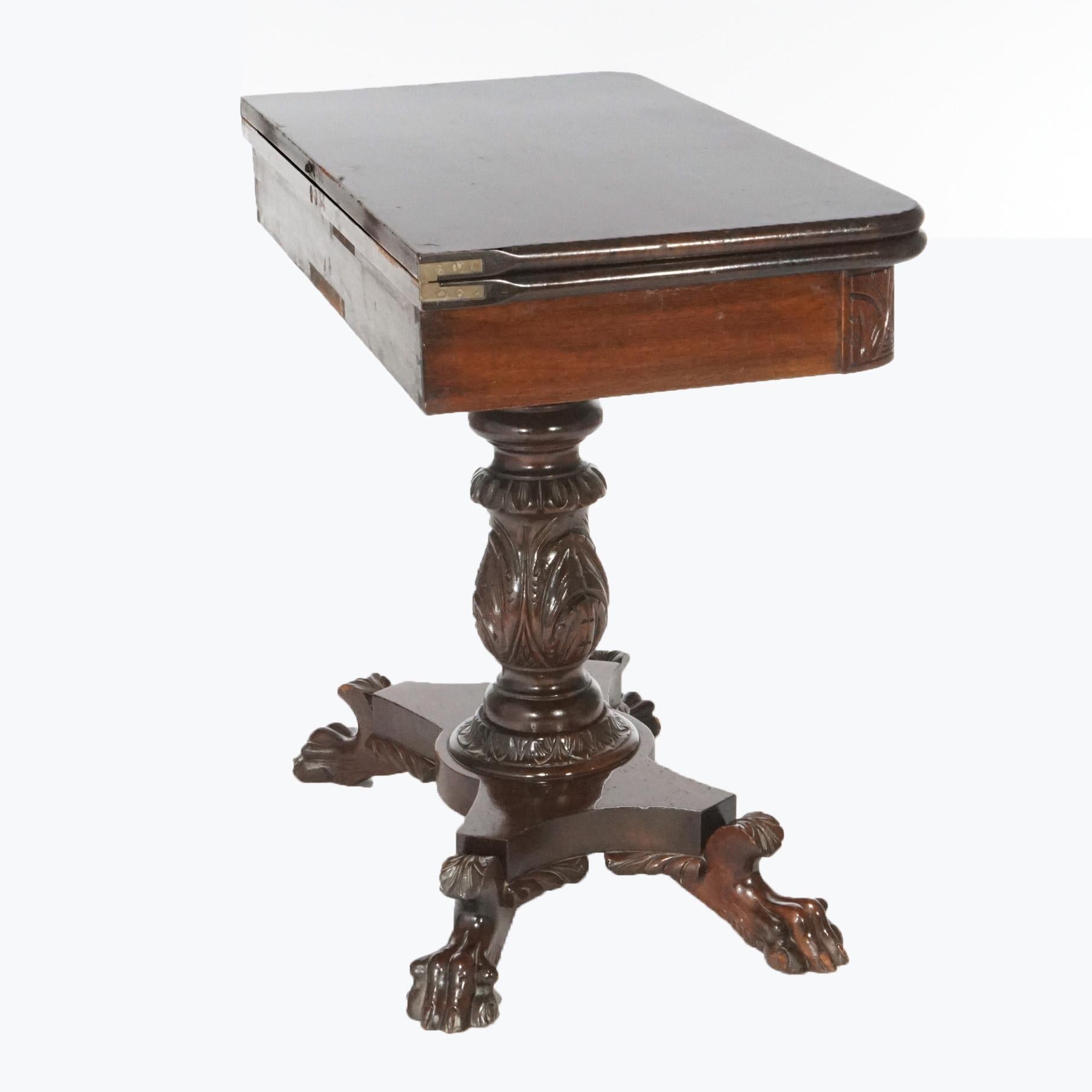 19th Century Antique Greco American Empire Carved Mahogany Game Table, Circa 1840