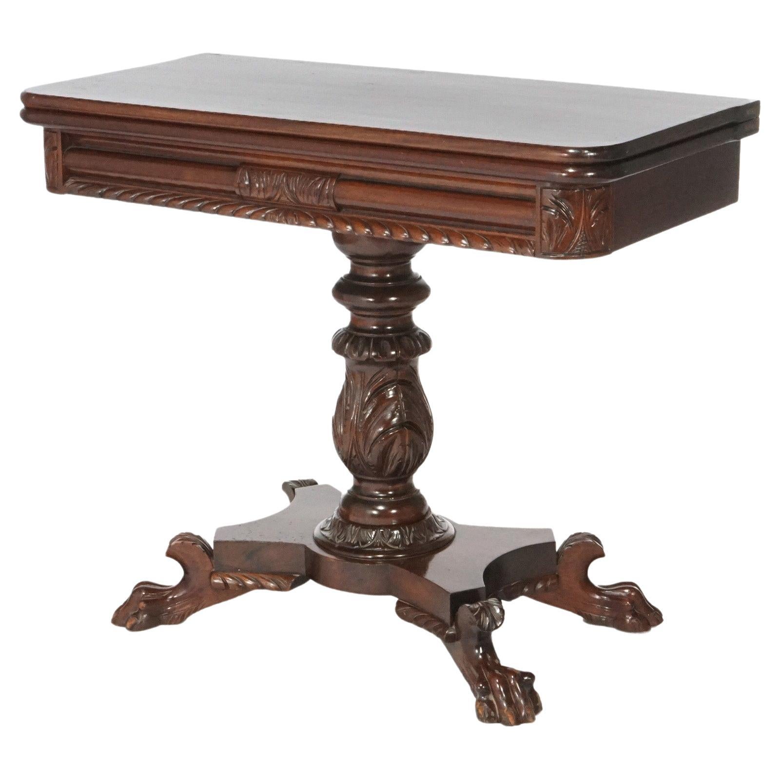 Antique Greco American Empire Carved Mahogany Game Table, Circa 1840