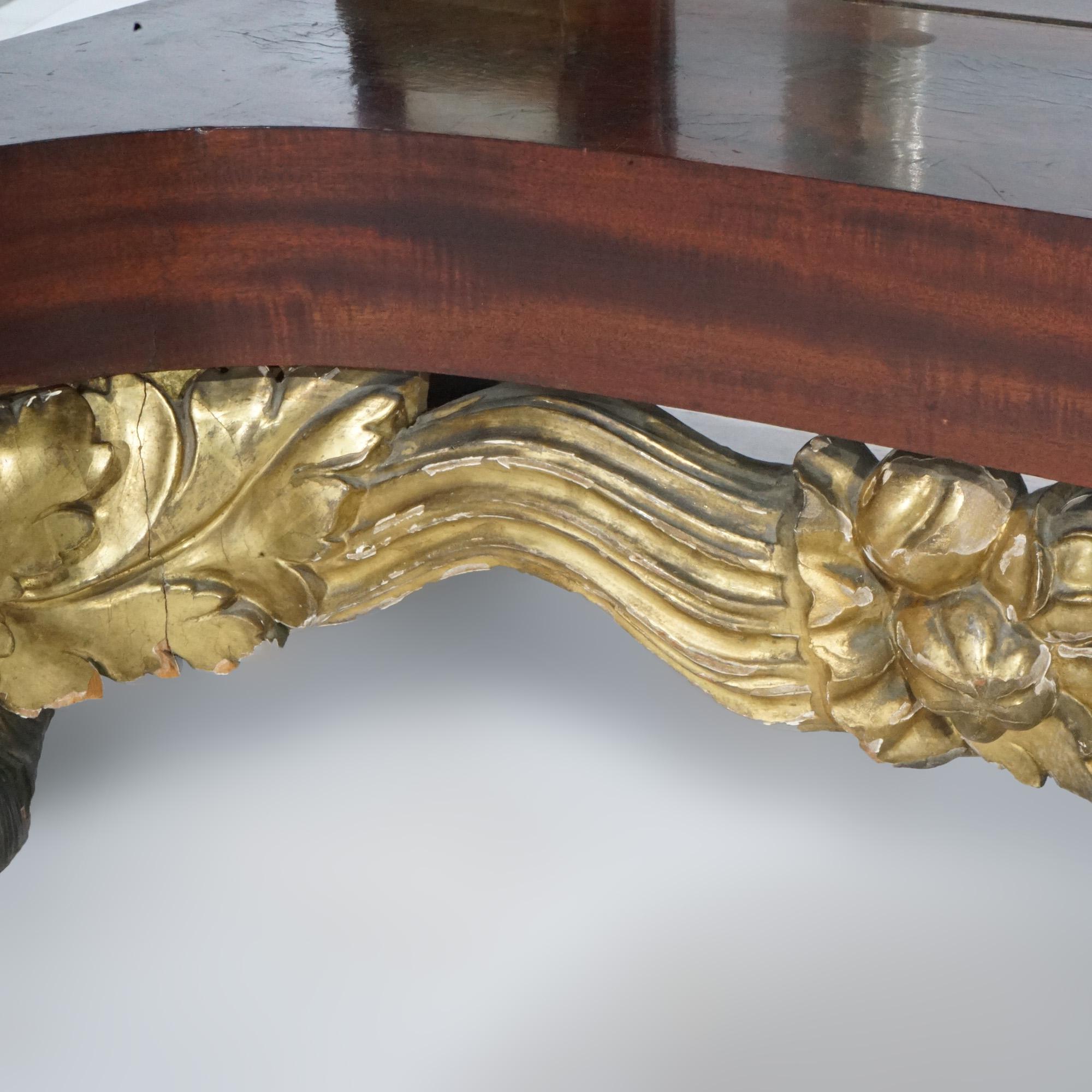 Antique Greco American Empire Flame Mahogany, Marble & Gilt Pier Table, C1830 7
