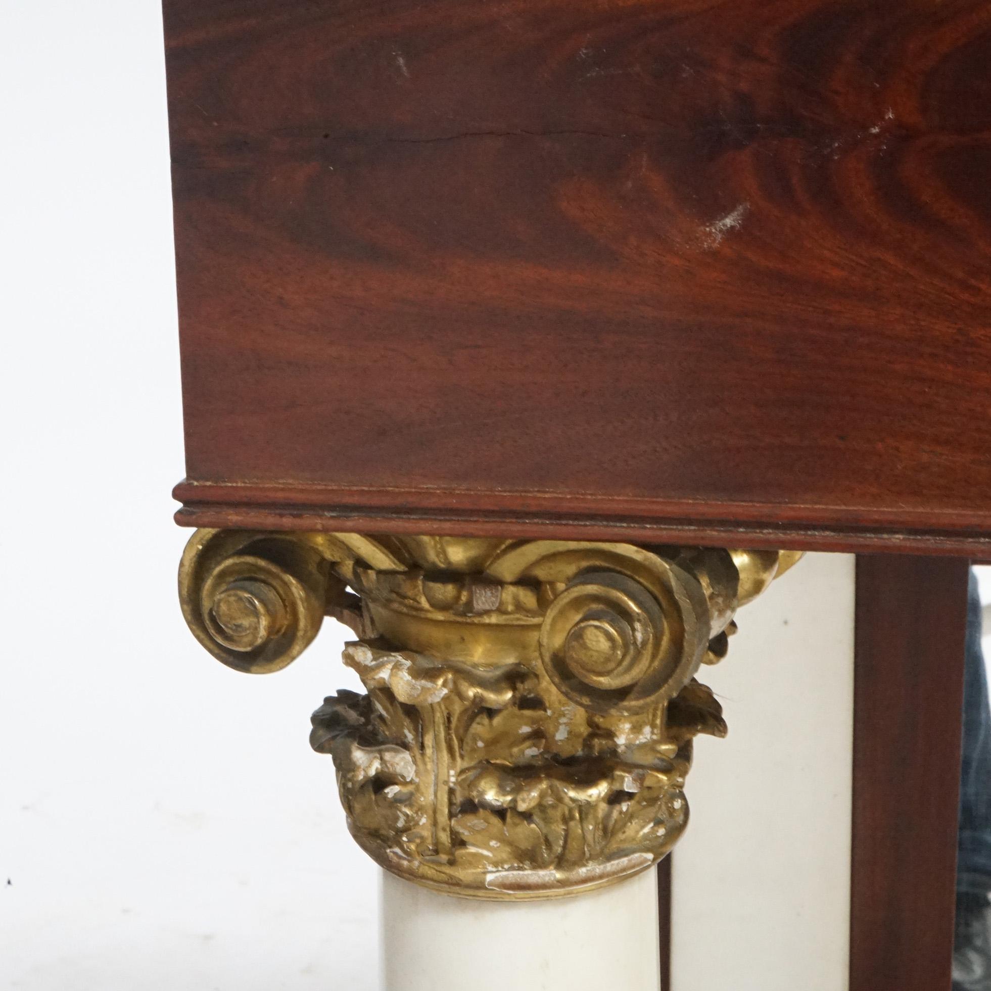 Antique Greco American Empire Flame Mahogany, Marble & Gilt Pier Table, C1830 11