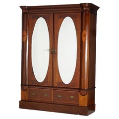 Antique Greco American Empire Mahogany Banded & Marquetry Armoire, c1880