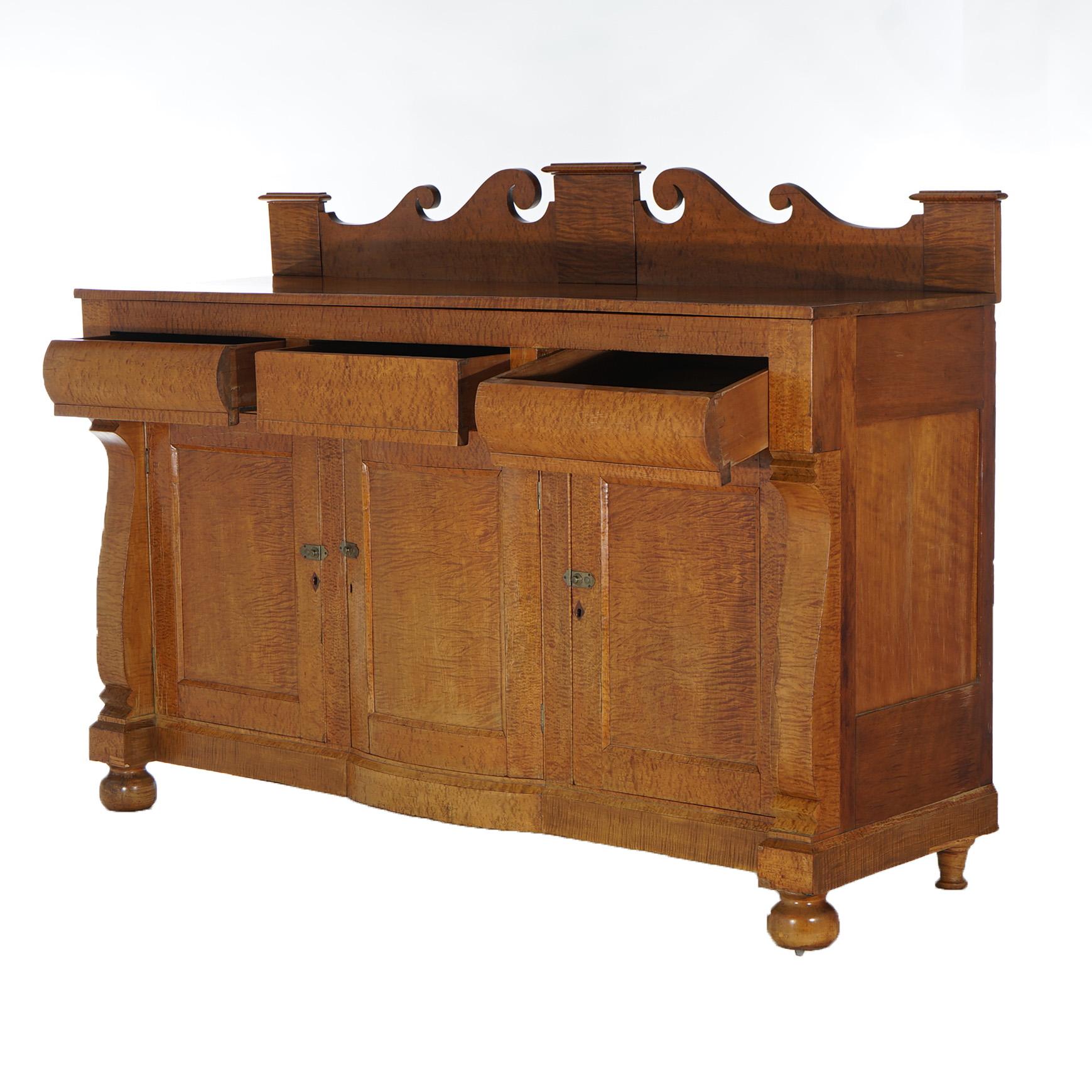 Antique Greco American Empire Tiger Maple Sideboard Circa 1840 In Good Condition For Sale In Big Flats, NY