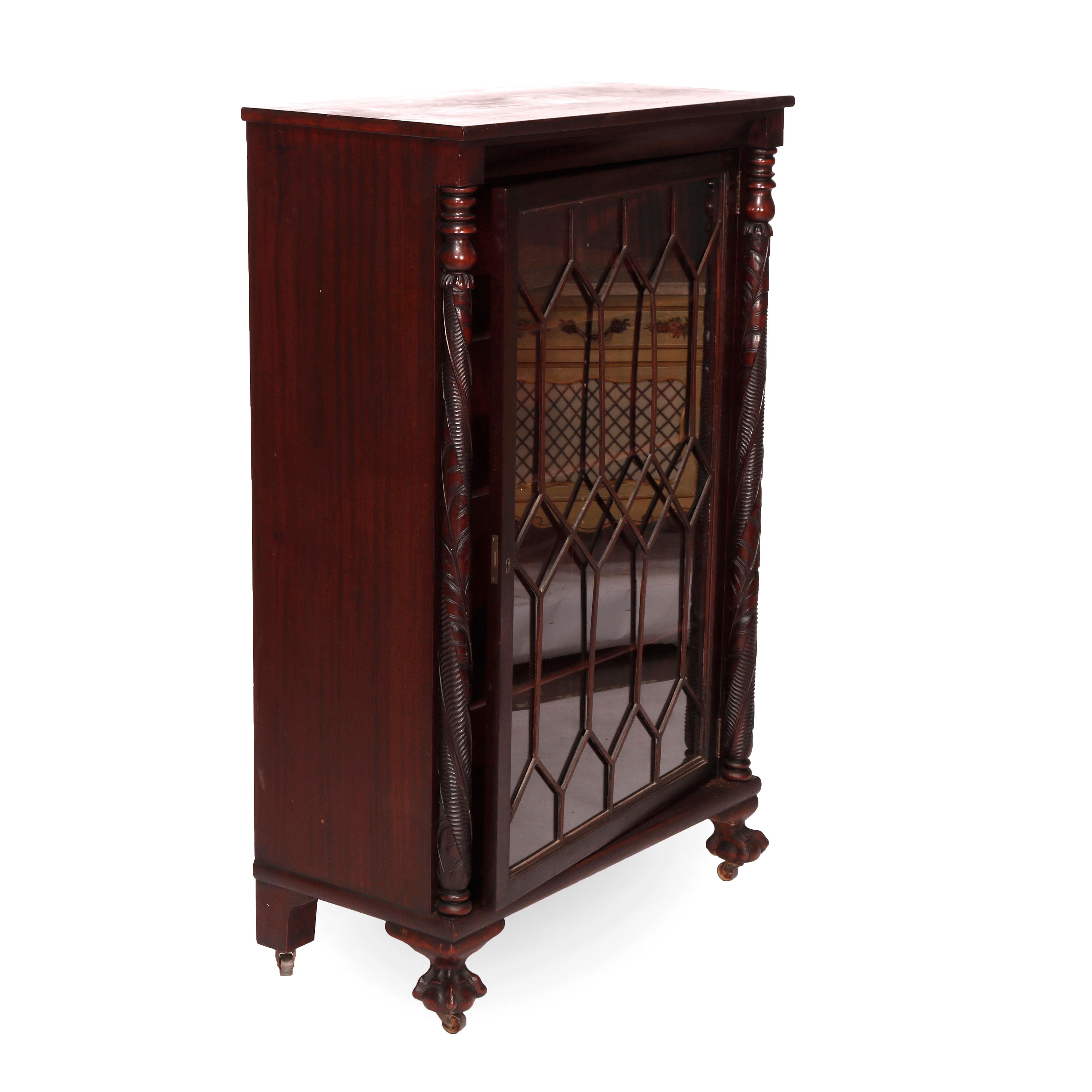 Classical Greek Antique Greco Classical American Empire Acanthus Carved Mahogany Bookcase, c1920