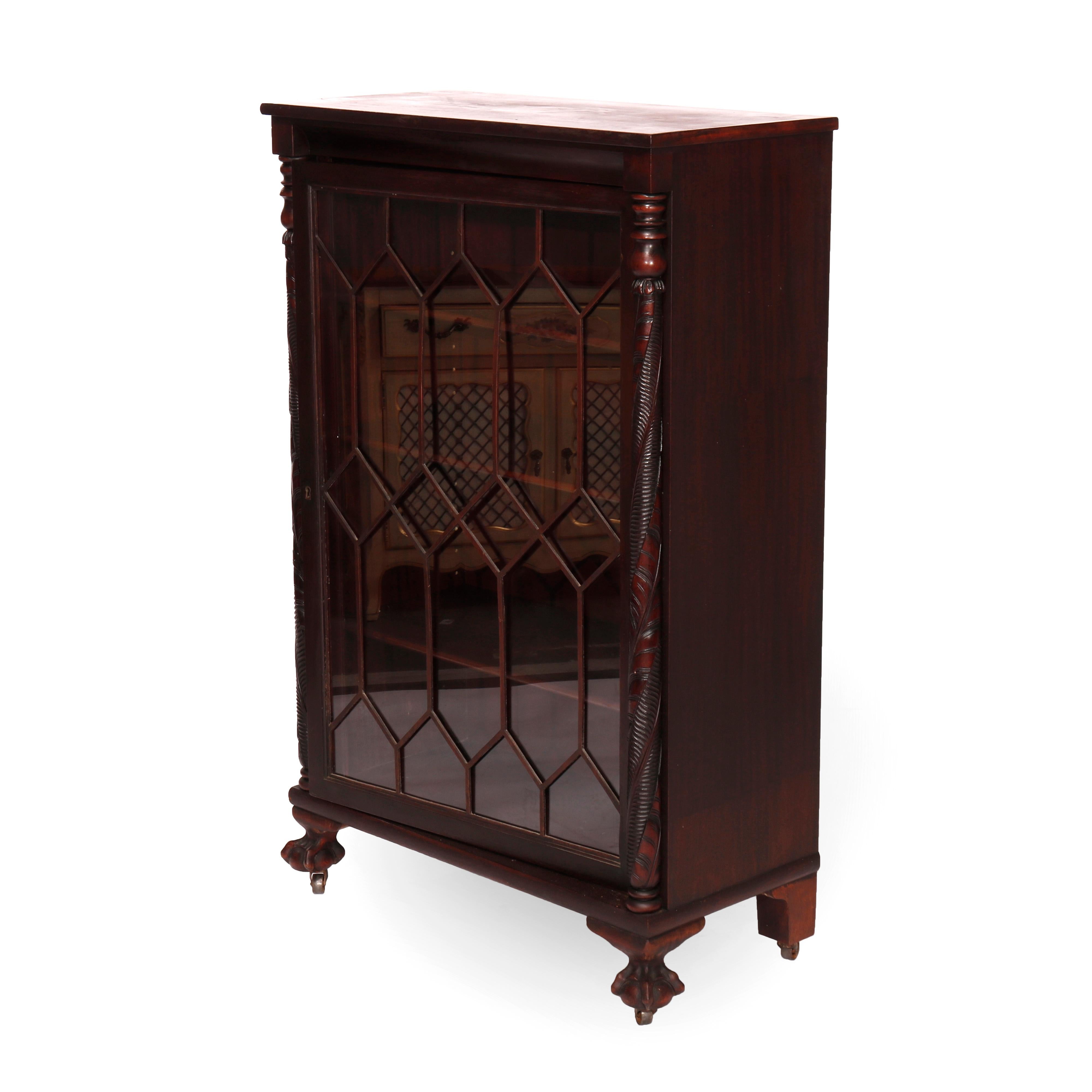 Antique Greco Classical American Empire Acanthus Carved Mahogany Bookcase, c1920 In Good Condition In Big Flats, NY