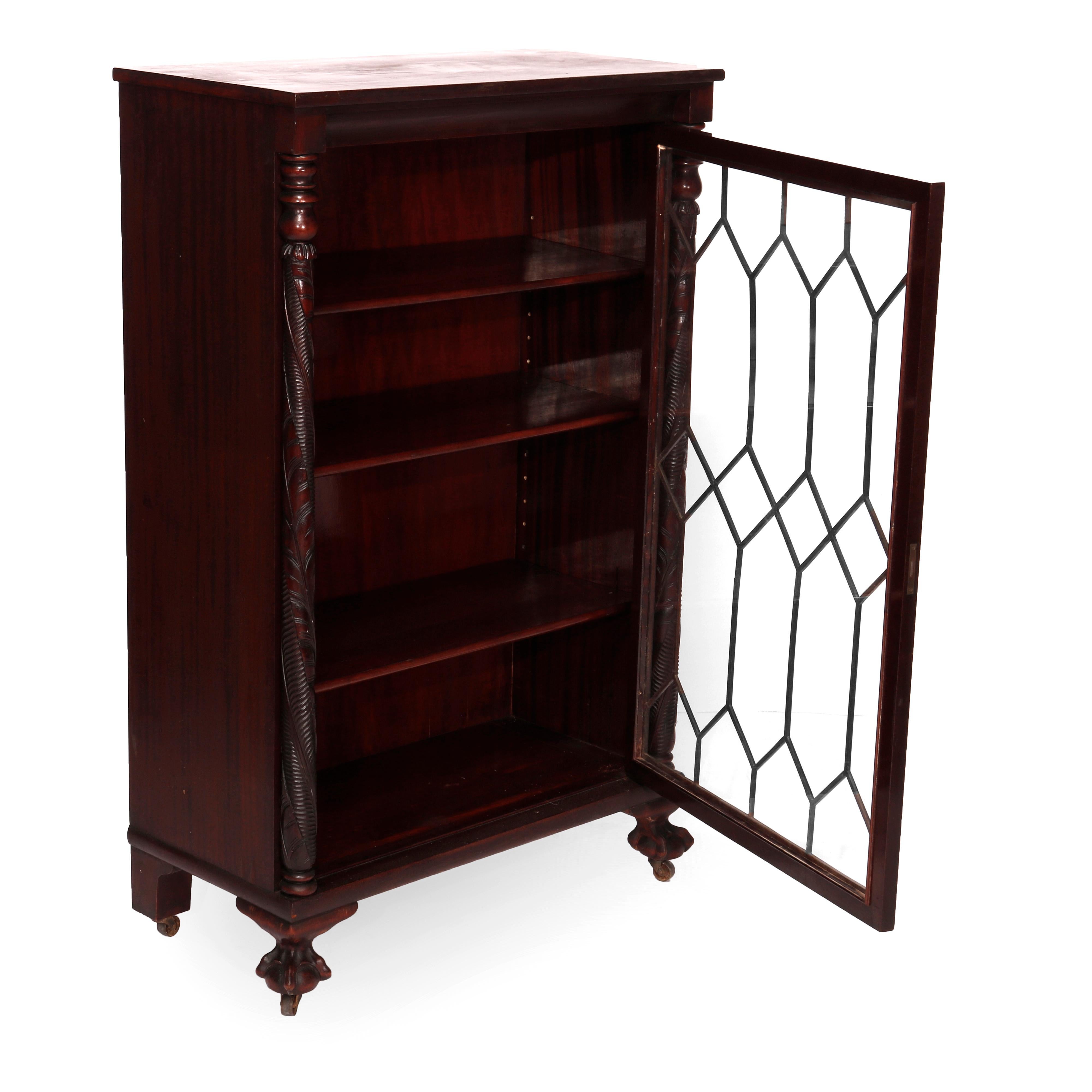 20th Century Antique Greco Classical American Empire Acanthus Carved Mahogany Bookcase, c1920