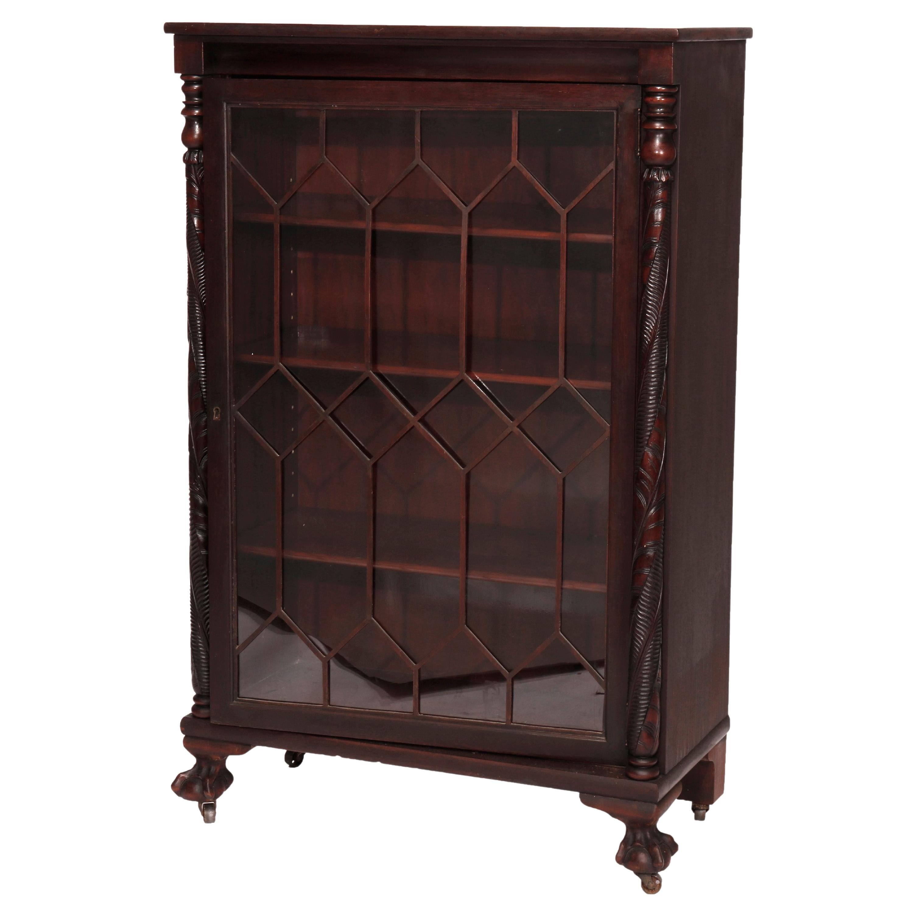 Antique Greco Classical American Empire Acanthus Carved Mahogany Bookcase, c1920