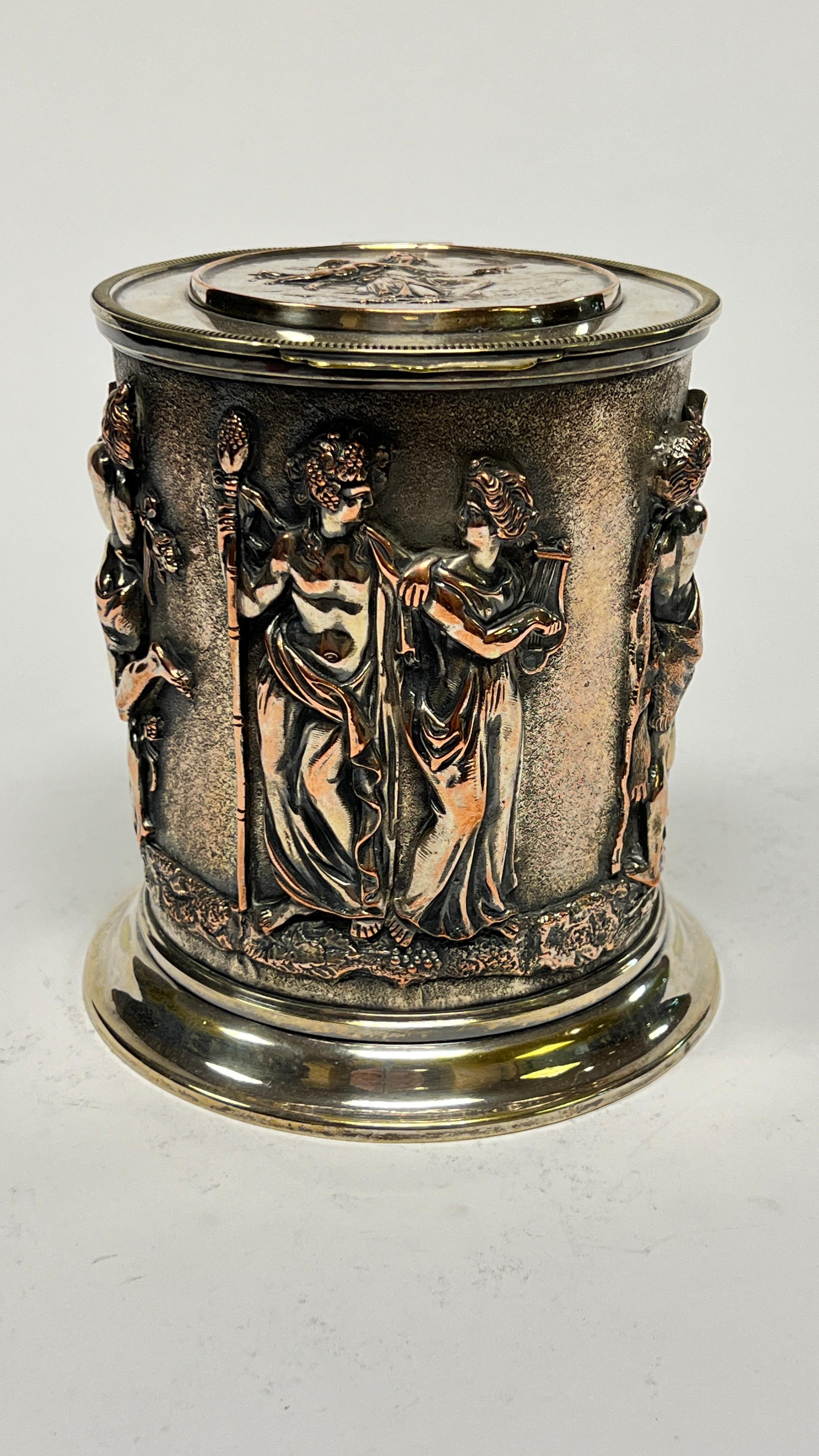 Antique Greco-Roman Silvered Copper Humidor 2