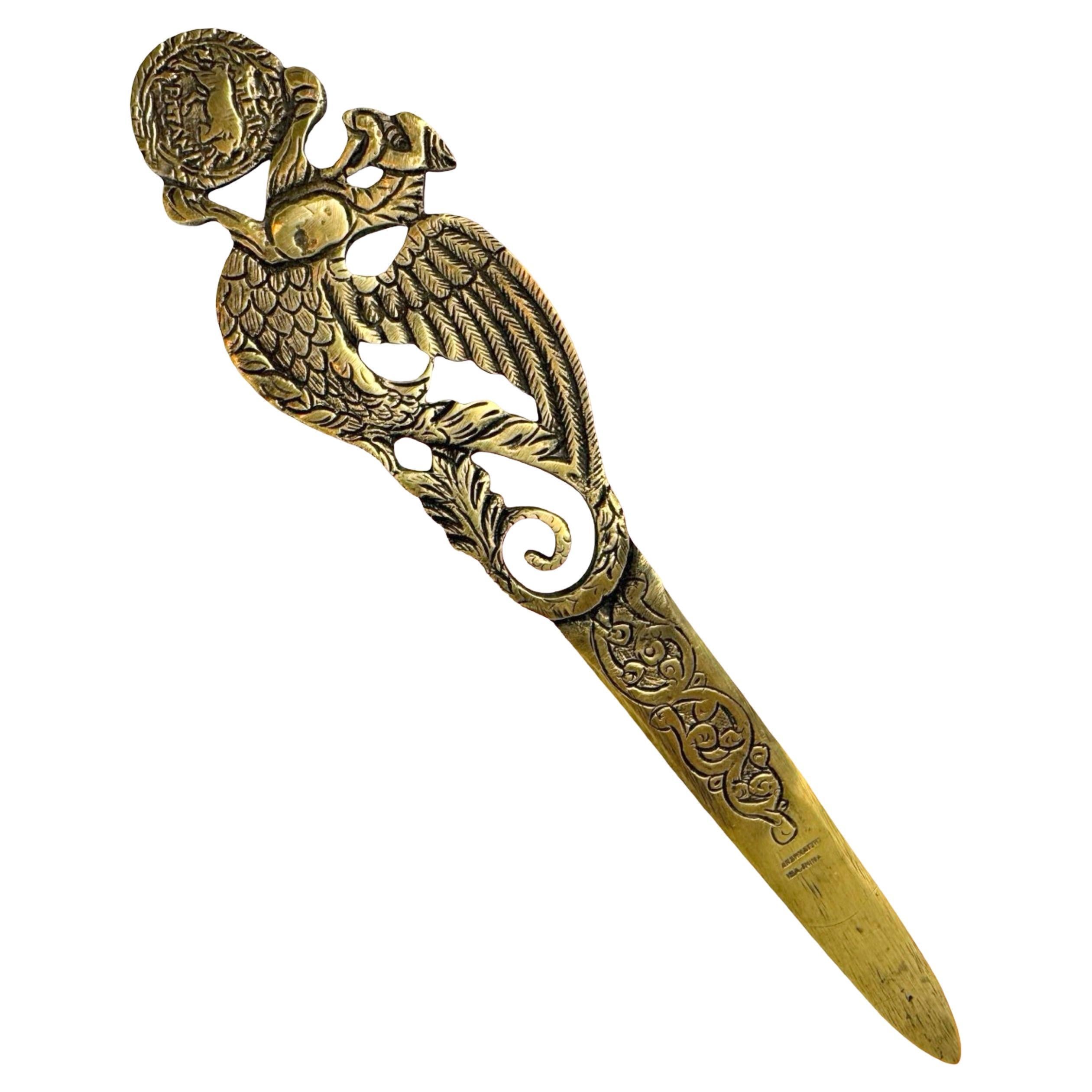 Antique Greece Art Nouveau Bronze Dragon Letter Opener, 1910s or older