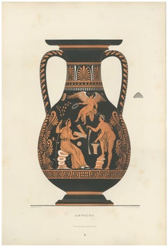 Antique Greek Amphora with Winged Figure Color Lithograph, 1883