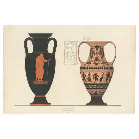 Antique Greek Amphorae Classical Pottery Color Lithograph, 1883