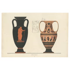 Lithographie en couleurs représentant des amphores grecques antiques et de la poterie classique, 1883