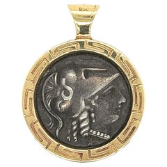 Antique Greek Athena Coin Pendant in 14k Gold Bezel