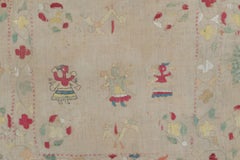 Antique Greek Embroidery Pictorial Square Rug in Soft Pastel Tones - Rug & Kilim