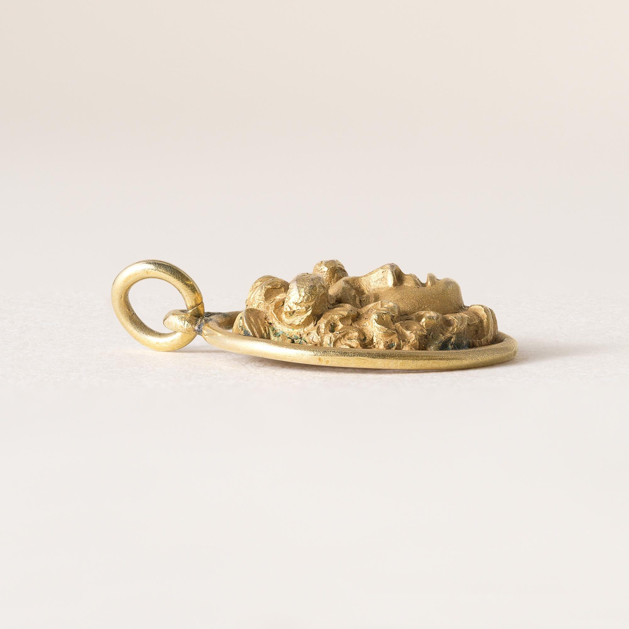 Women's Antique Greek God Face of Bacchus 18K Yellow Gold Pendant Charm For Sale