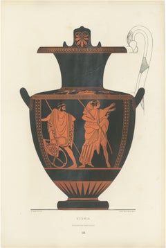 Antique Greek Hydria with Classical Warriors Color Lithograph, 1883