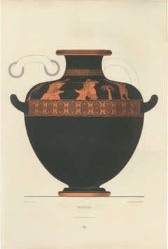 Antique Greek Hydria with Classical Warriors Color Lithograph, 1883