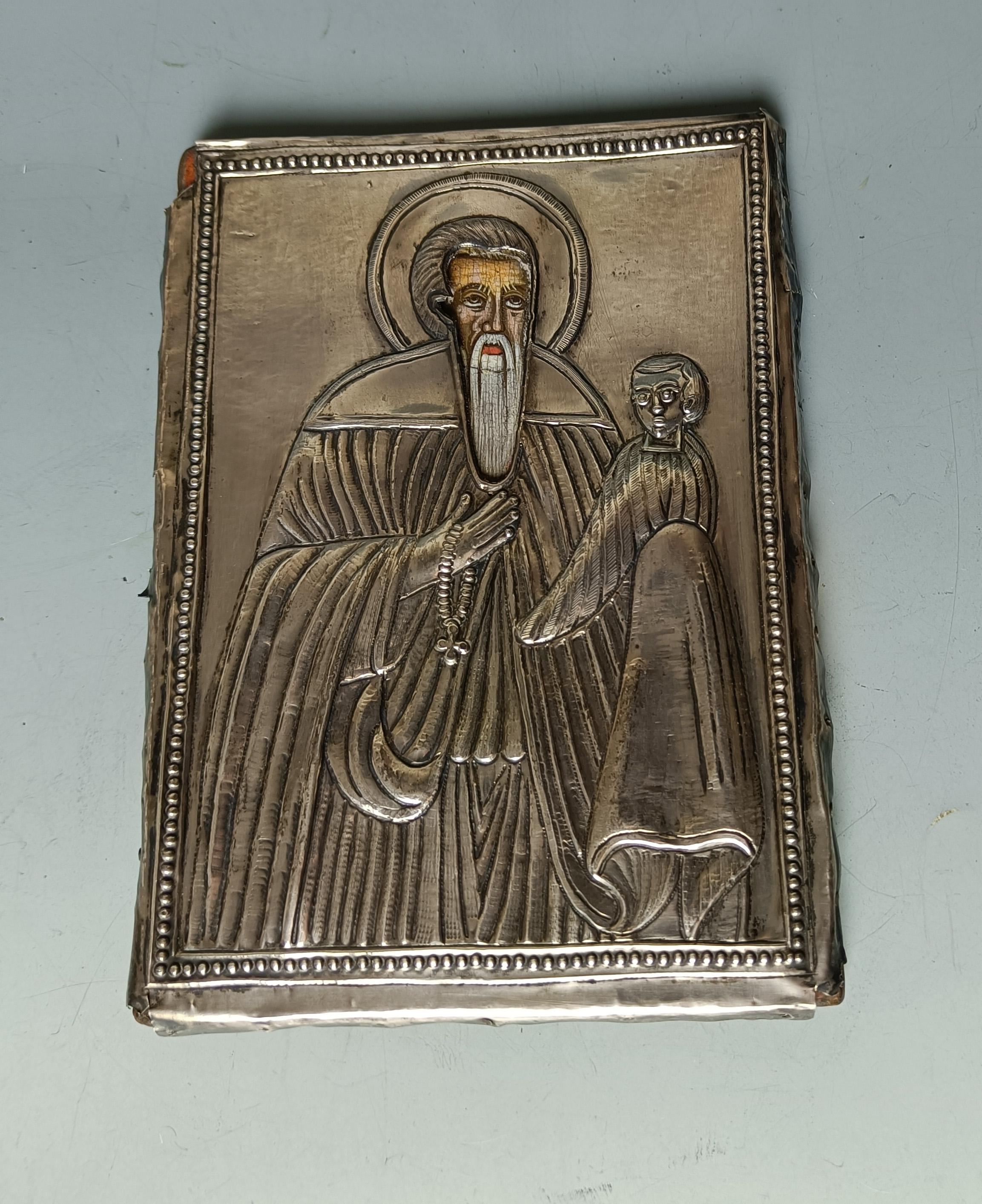 Carved Antique Greek Icon Saint Stylionos European Christian decorative art For Sale