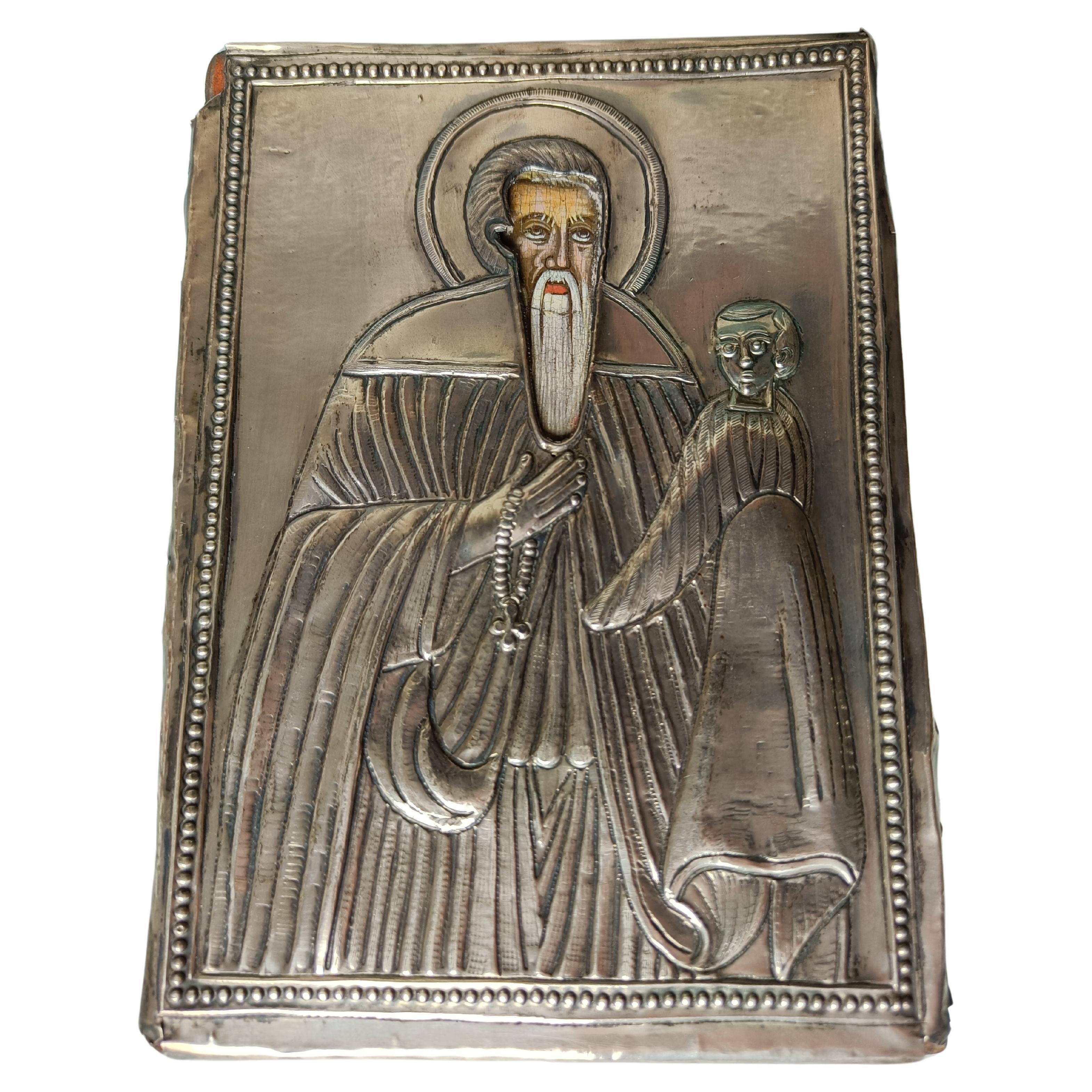 Antique Greek Icon Saint Stylionos European Christian decorative art For Sale