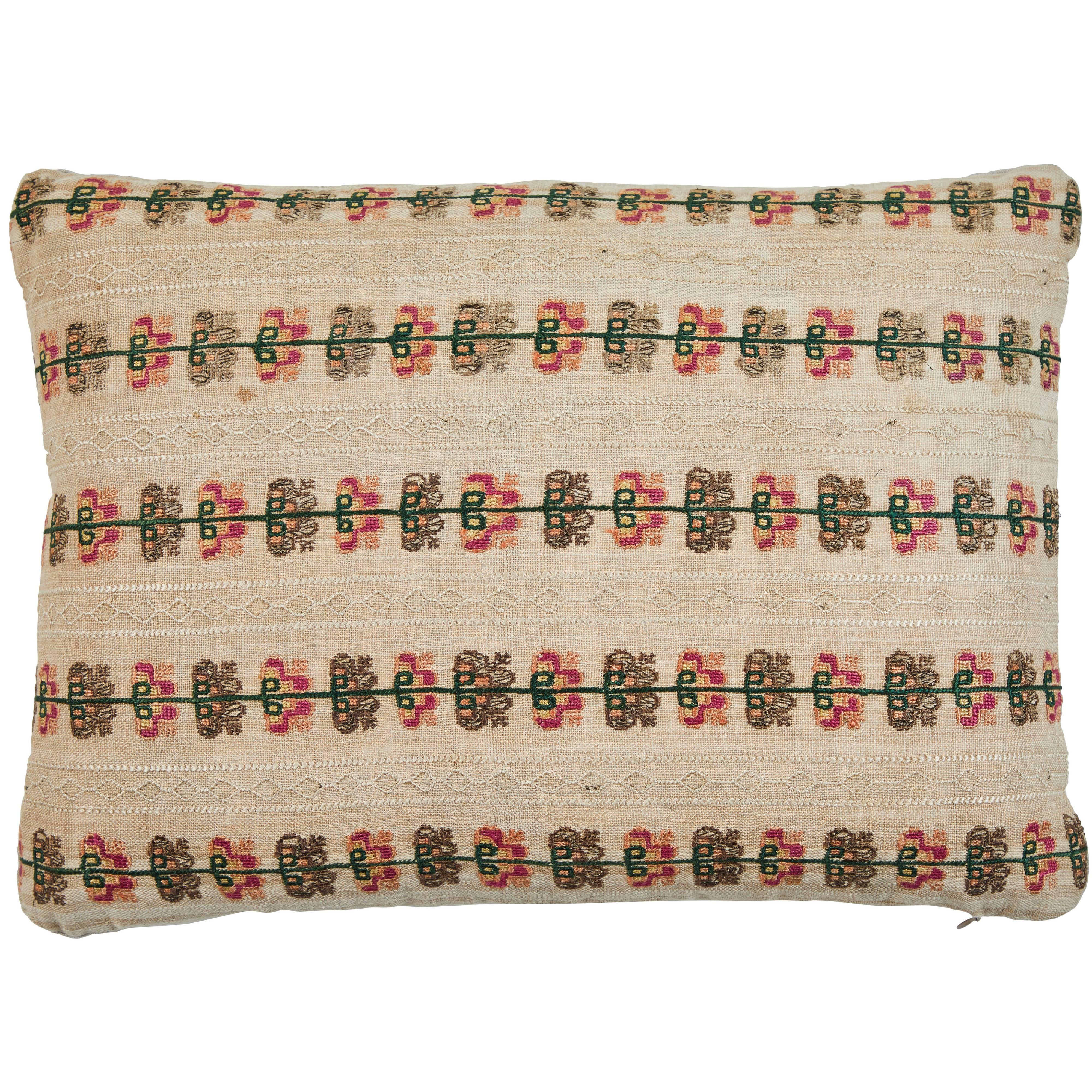 Antique Greek Island Embroidery Pillow For Sale