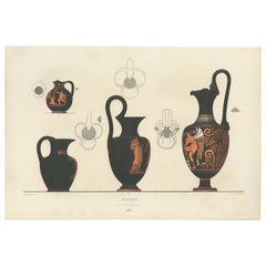 Antique Greek Jugs with Classical Figures Color Lithograph, 1883