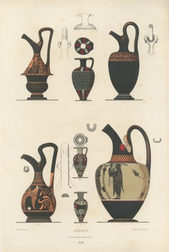 Antique Greek Jugs with Classical & Winged Figures Lithograph, 1883