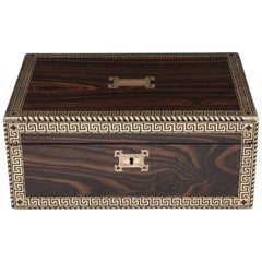 Antique Greek Key Calamander Brass Writing Box with SECRET compartment.