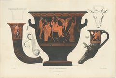 Antique Greek Krater & Rhyton Drinking Horns Color Lithograph, 1883