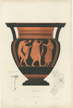 Antique Greek Krater with Classical Figures Color Lithograph, 1883