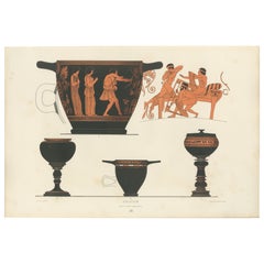 Antique Greek Kraters & Classical Figures Color Lithograph, 1883