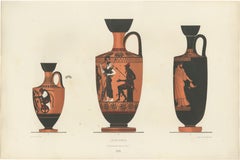 Antique Greek Lekythos with Classical Figures Color Lithograph, 1883