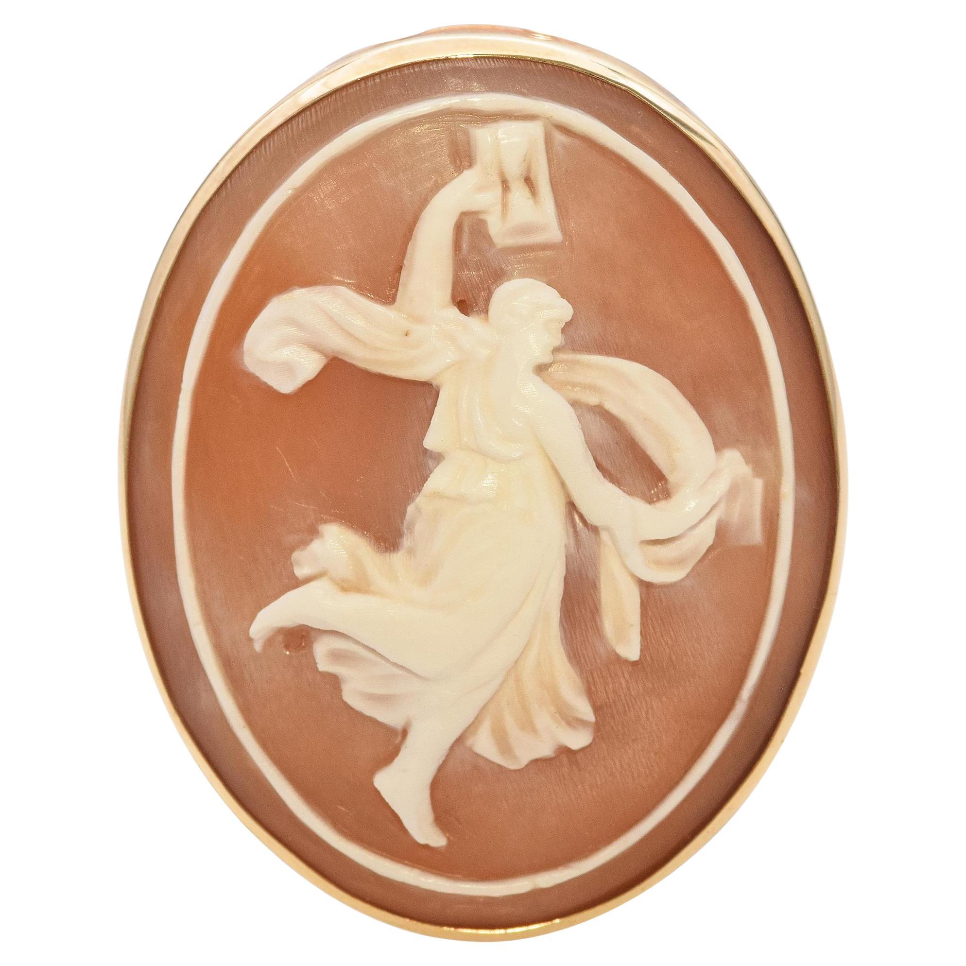 Antique Greek Muse 14k Yellow Gold Shell Cameo Pendant For Sale