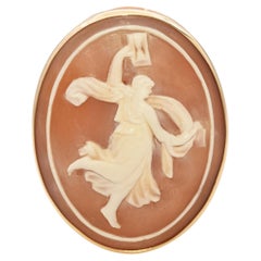 Antique Greek Muse 14k Yellow Gold Shell Cameo Pendant
