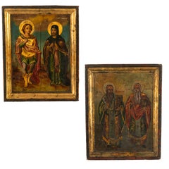 Antique Greek Orthodox Gilded Hand-painted Egg Tempera Double Sided Icon