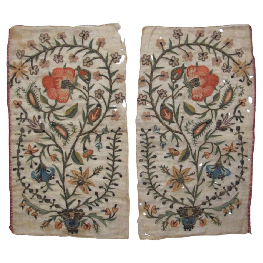 Antique Greek Pair of Silk/Metal Thread Embroideries, 18th Century For Sale