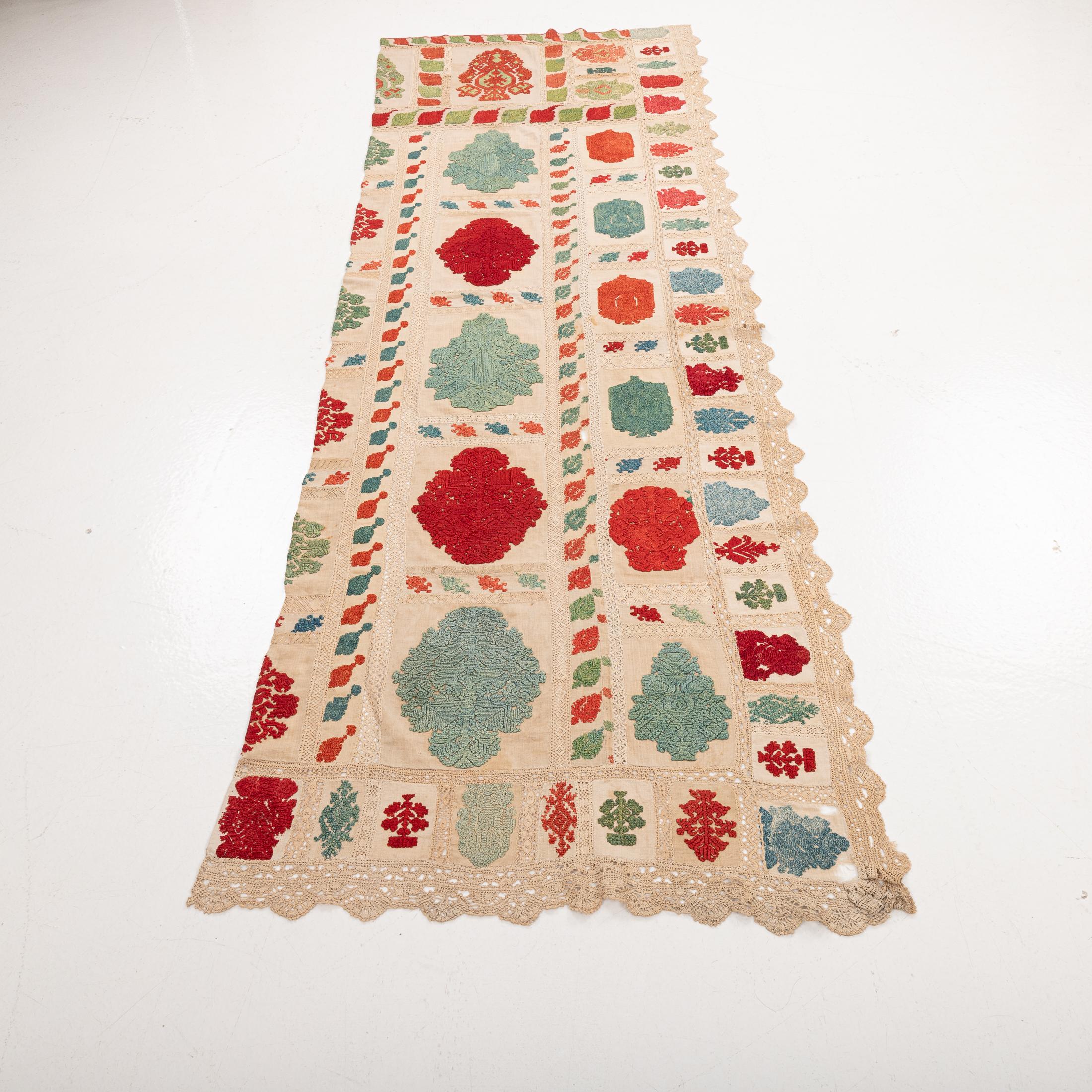 Folk Art Antique Greek Rhodes Bed Tent Embroidery, late 18th Early 19th Century. For Sale