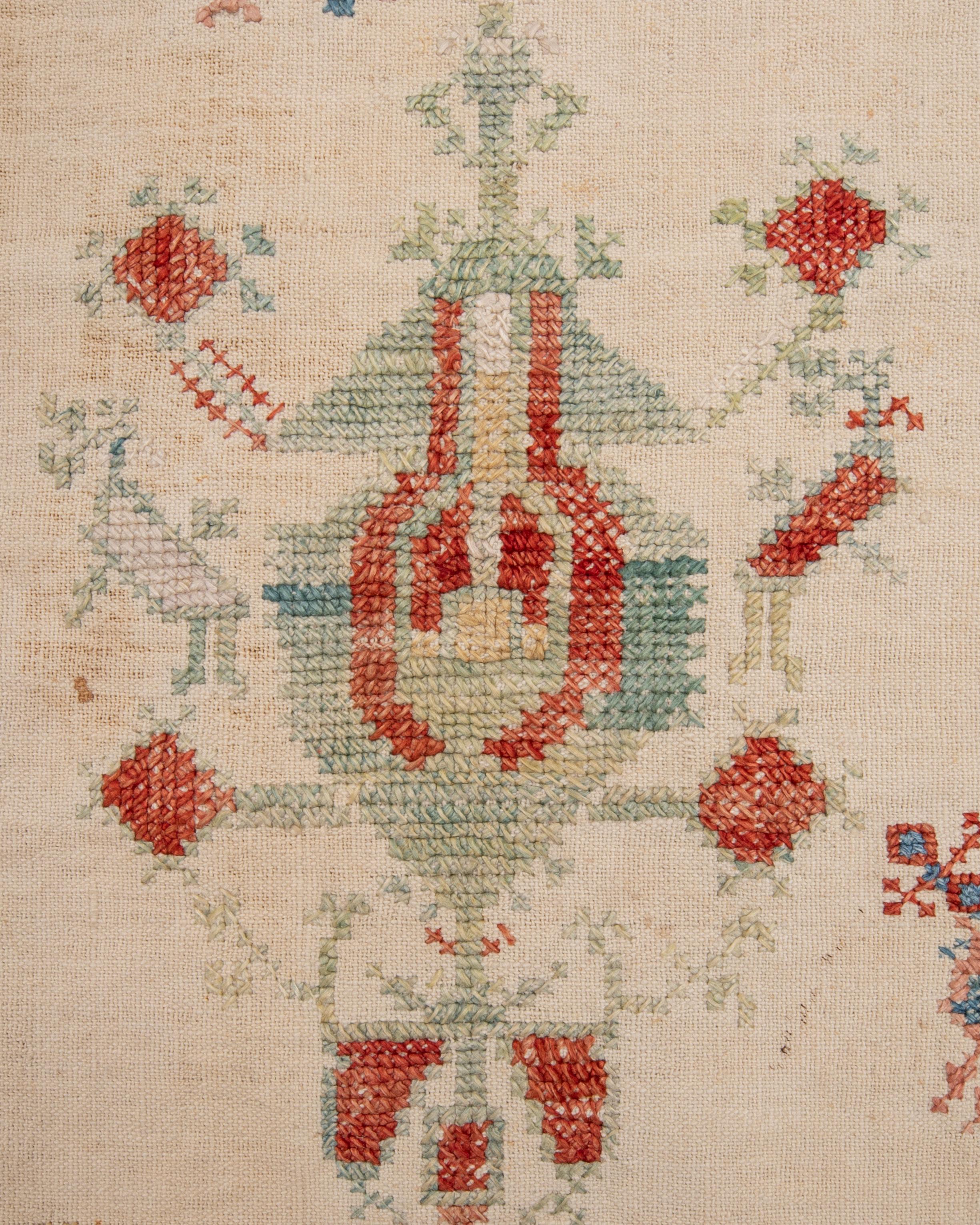 Seta Antique Greek Rhodes Island Embroidery Panel – Early 19th C. in vendita