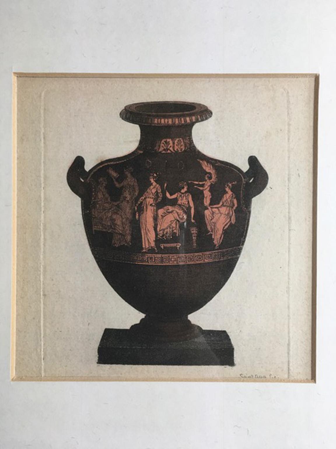 Impression sur papier - Vase grec ancien du 19ème siècle Bon état - En vente à Brescia, IT