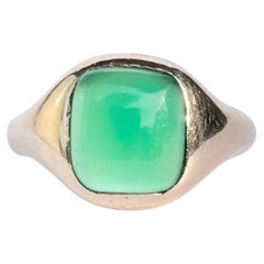 Bague de chevalière en or 9 carats de Charles Green & Sons, agate verte ancienne