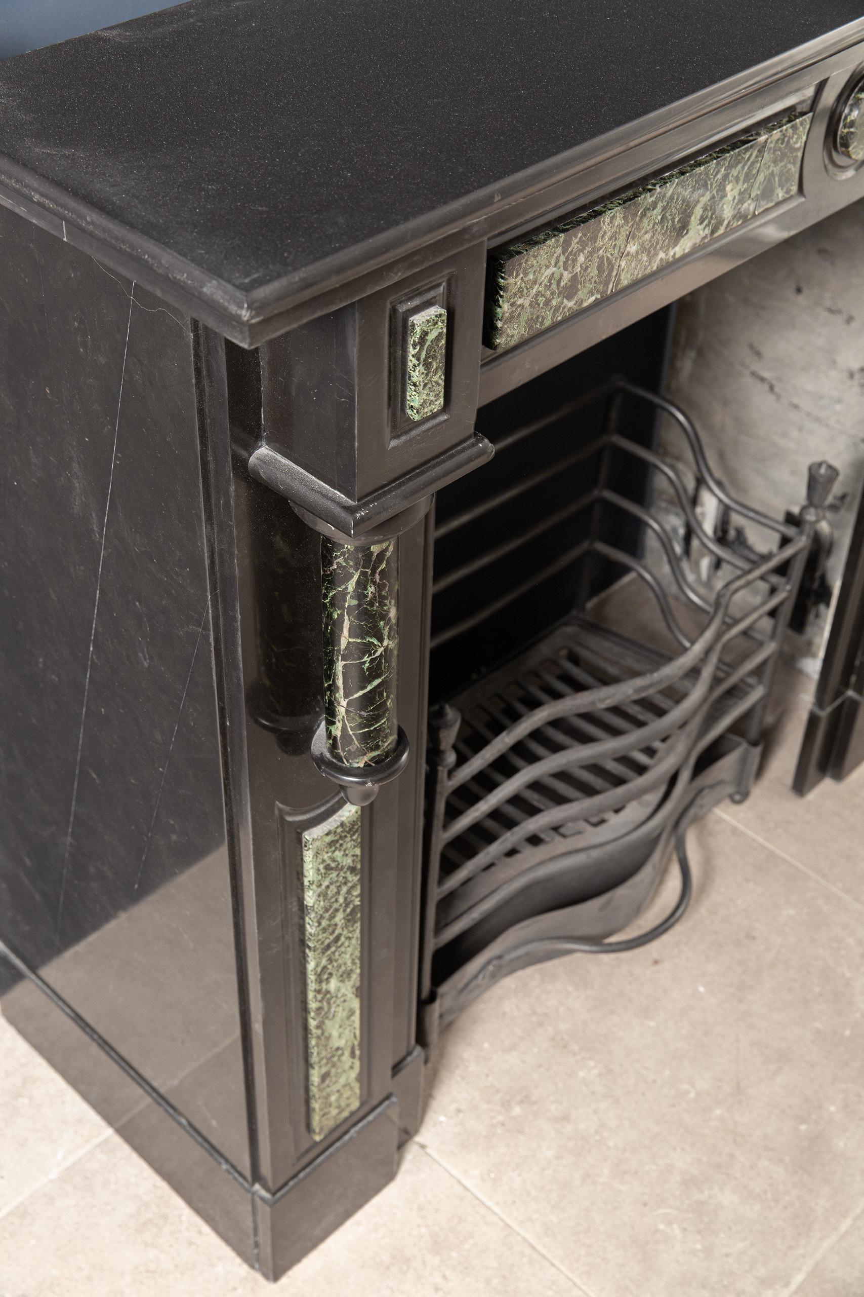 Antique Green and Black Marble Circulation Fireplace For Sale 8