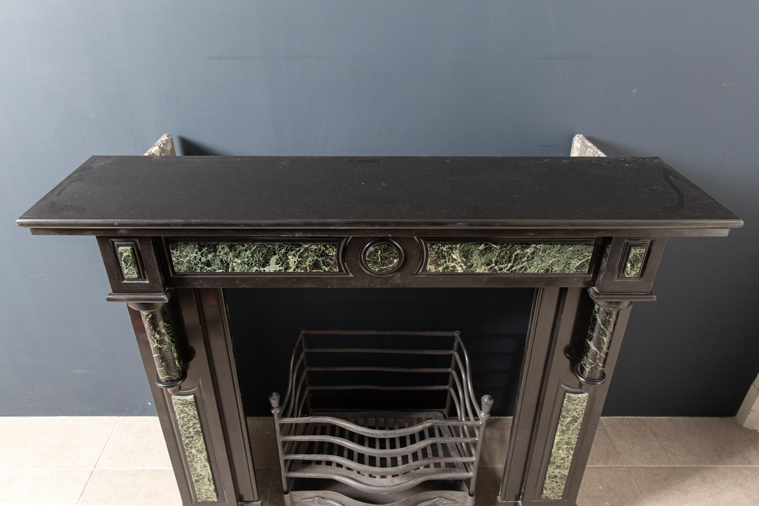 Antique Green and Black Marble Circulation Fireplace For Sale 9