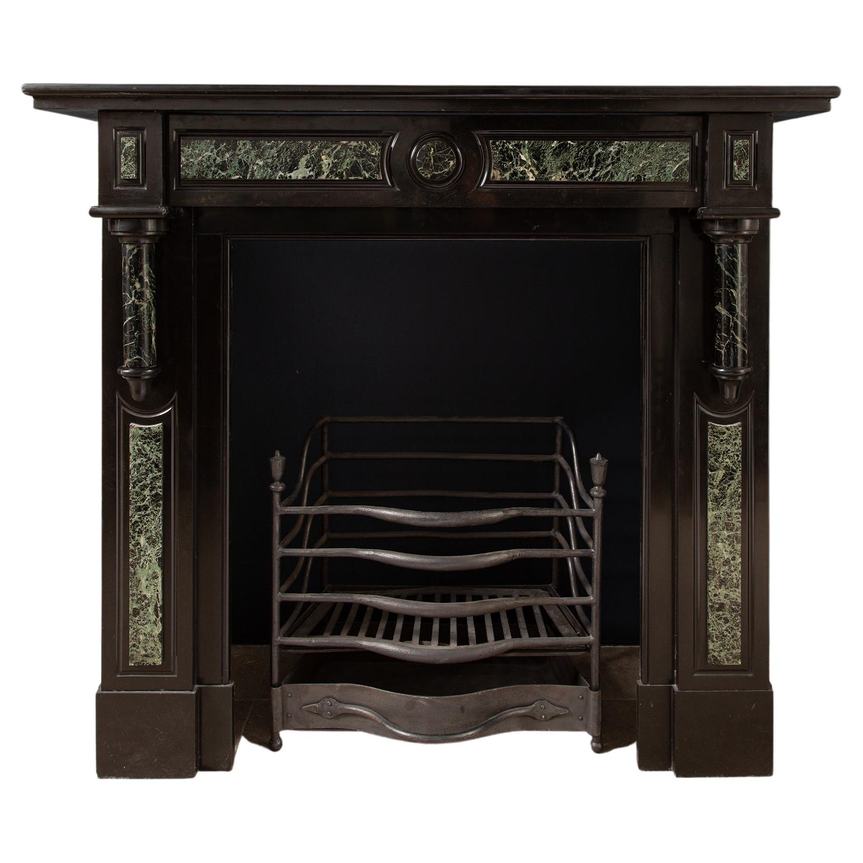 Antique Green and Black Marble Circulation Fireplace For Sale