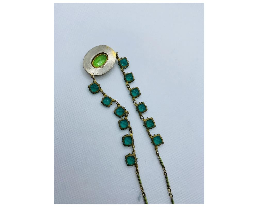 Antike grüne und braune Emaille-Halskette aus grünem Glas im Angebot 8