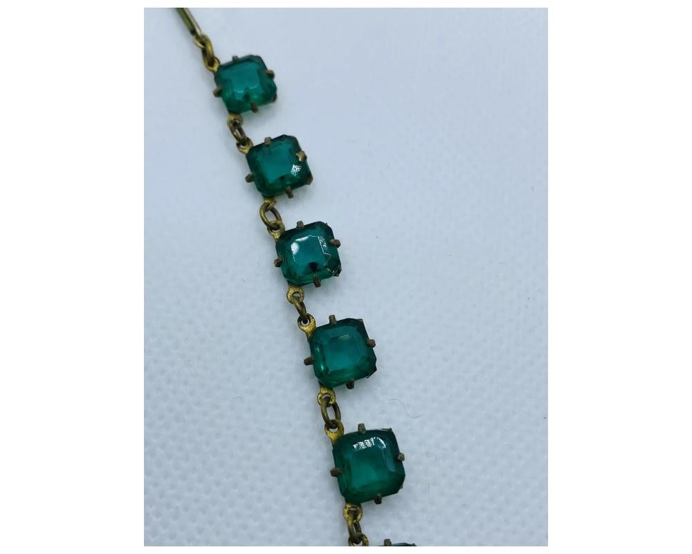 Antique Green and Brown Enamel Green Glass Necklace For Sale 1