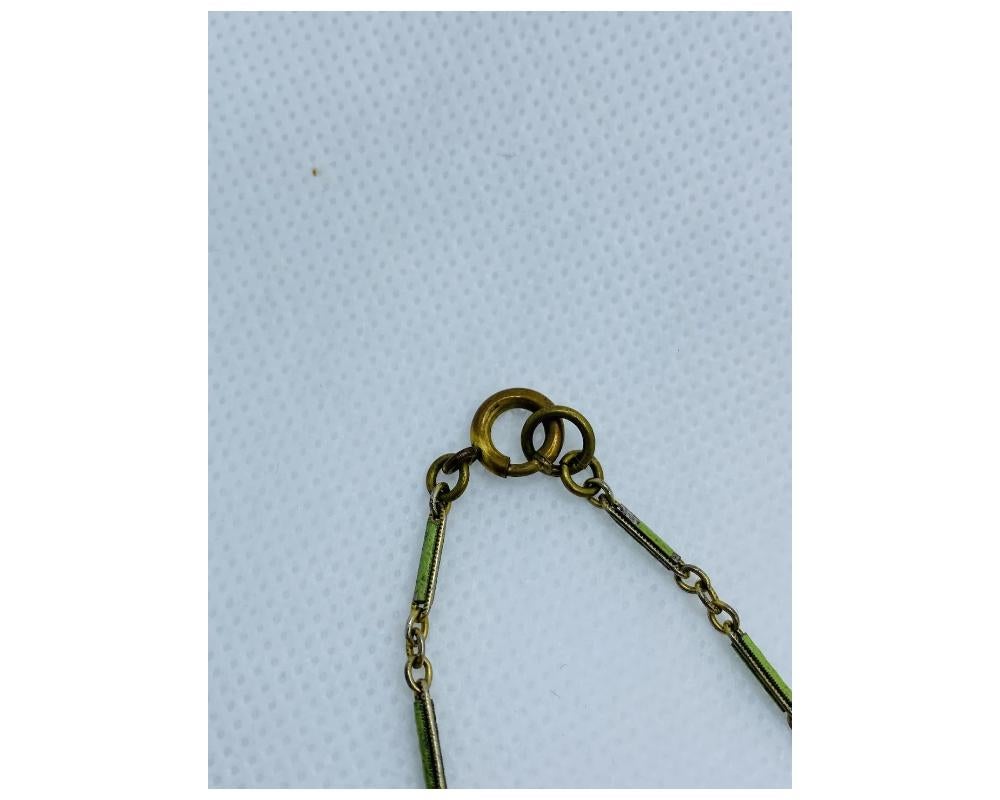 Antike grüne und braune Emaille-Halskette aus grünem Glas im Angebot 4