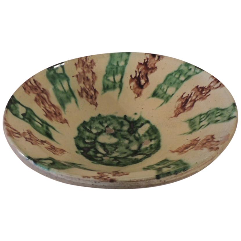 Antique Green and Brown Glazed Terracotta Bowl