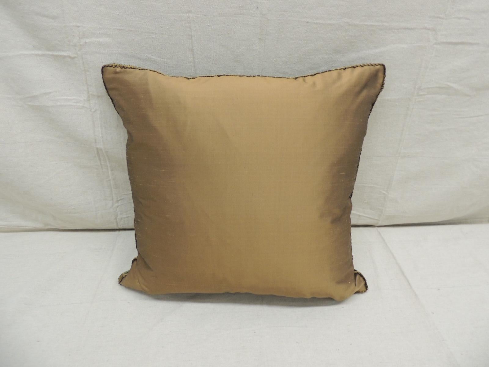 Hand-Crafted Antique Green and Gold Gaufrage Silk Velvet Square Decorative Pillow